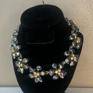 Signed Kenneth Jay Lane Silver Pearl Flower Necklace